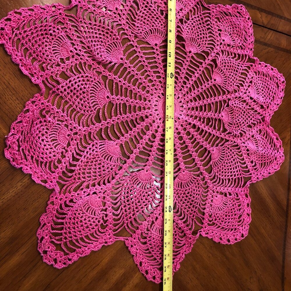 Pink Vintage Lace Hand Crochet Cotton Doily Round 30"